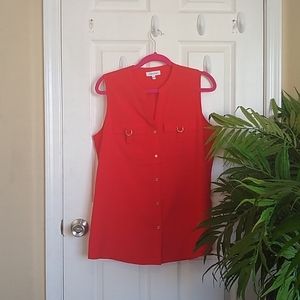 ✨💯✨Calvin Klein Button Down Red Pocketed Blouse